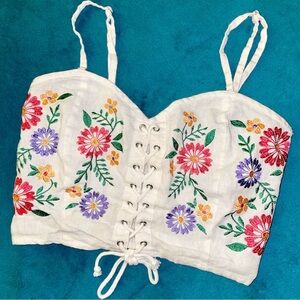 Floral Embroidered White Crop Top